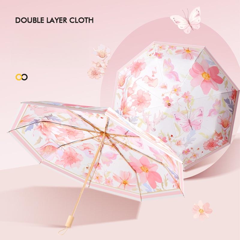 Three-Fold 8-Bone Double-Layer Double-Flower Vinyl Sun Protection Umbrella Uv Protection For Women Sun And Rain Dual-Purpose Sun