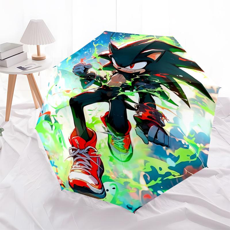 1 Stück Sonic the Hedgehog, Super Sonic Automatischer Faltschirm, 8 Speichen für Ganzjahresgebrauch, Tragbar für Reisen & Outdoor-Aktivitäten 016