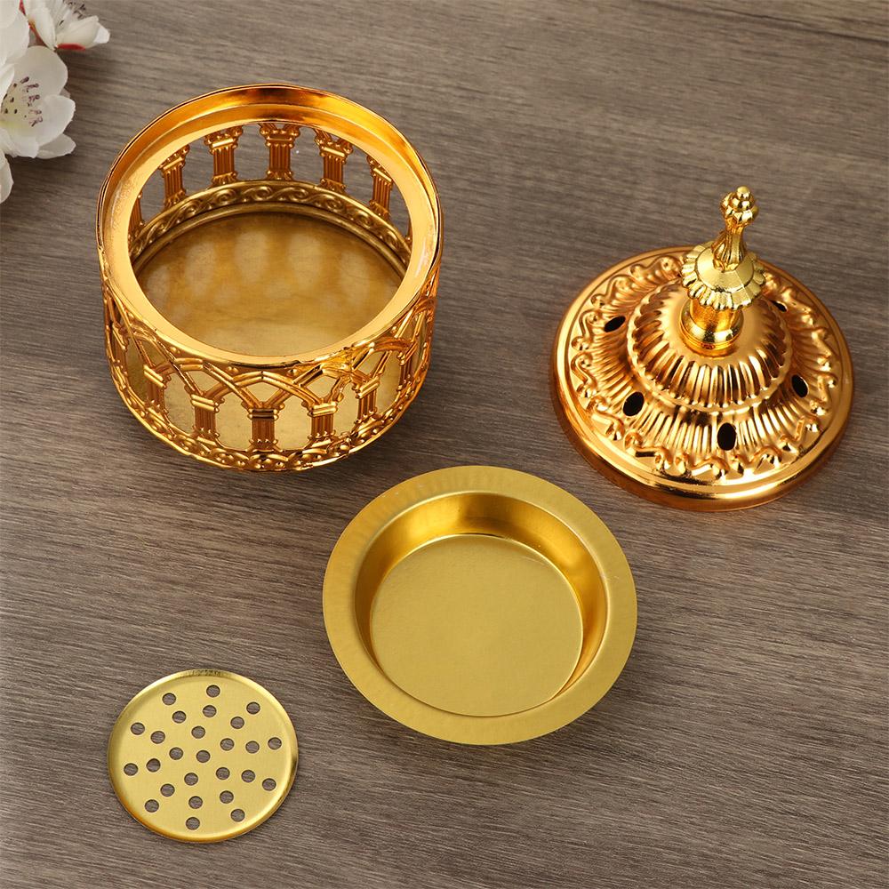 Luxury Arab Tower Style Hollow Out Metal Incense Burner Golden Tower Oil Burner Arab Style Censer Holder Golden Incense Burner