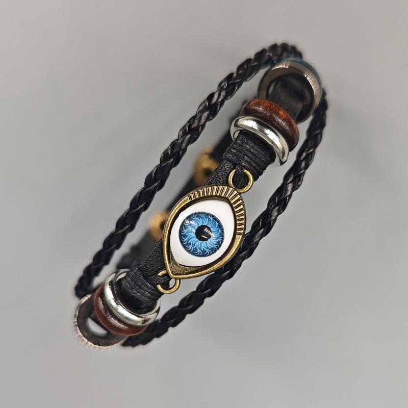 Korean Style Blue Woven Leather Bracelet - Retro Student Design, Popular Personality Bangle