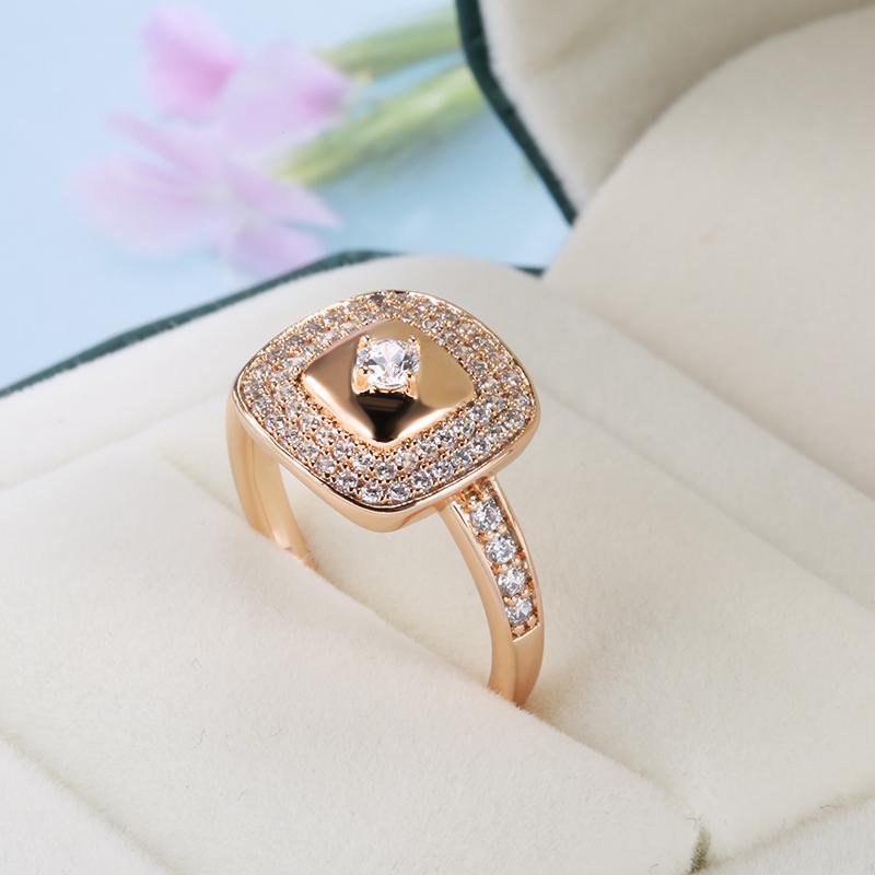 Luxury  Rose Gold Wedding Bride Ring Micro Wax Inlay Natural Zircon Square Rings For Women Fashion Fine Jewelry