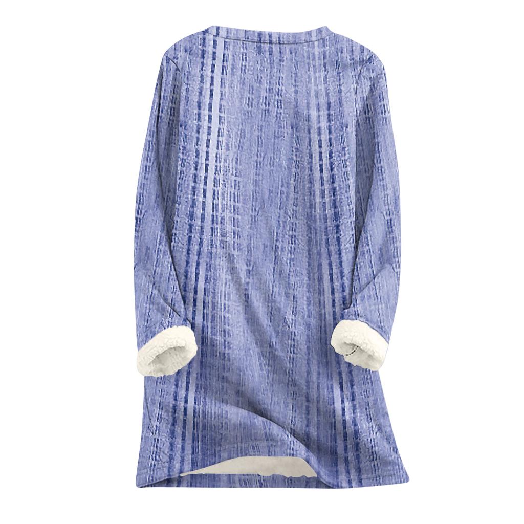 Dam Rundhalsad Topp Tryck Förtjockad Plysch Kashmir Varm Lång Topp