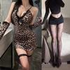 Man Want New Sex Underwear Sexy Leopard Print Nightclub Uniform Temptation Lace-up Hollow Hot Suit 9367