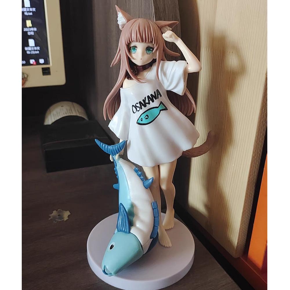 13/18CM My Cat Is Kawaii Girl Anime Figure Sakura Soybean Flour Sit And Eat Fish Collectible Model Doll Toy GOLDEN HEAD A PVC Kid Friendly 2
