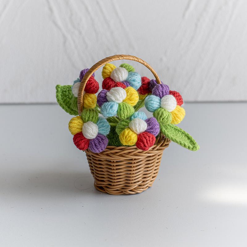 Handmade Crochet Blue Potted Flower Decoration - Everlasting Knitted Desktop Ornament