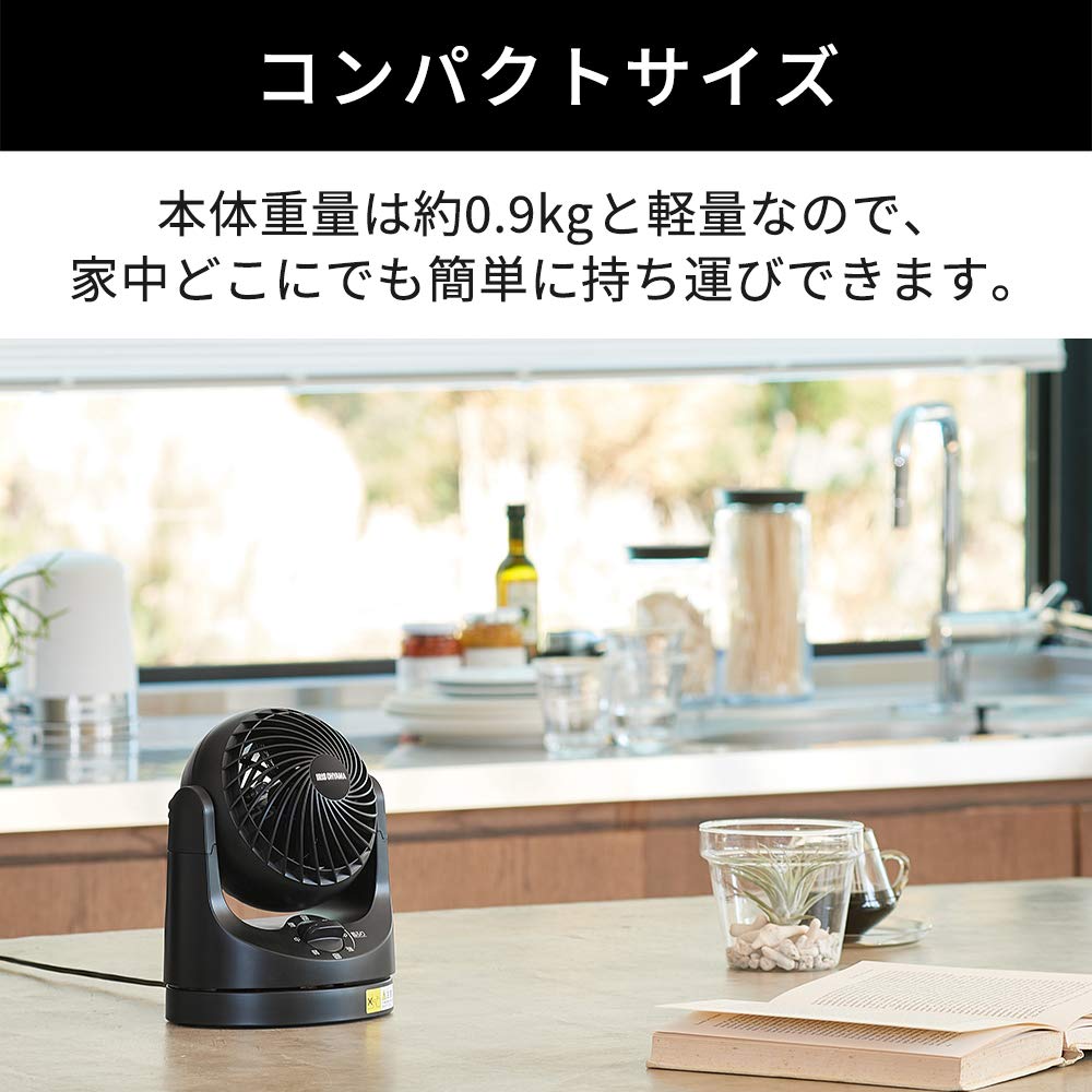 IRIS OHYAMA Macaron Mini Tabletop Fan with Matte Oscillating Quiet Compact Black Energy-Saving Design, Function, Operation, Design, TAF-MKM10-B,