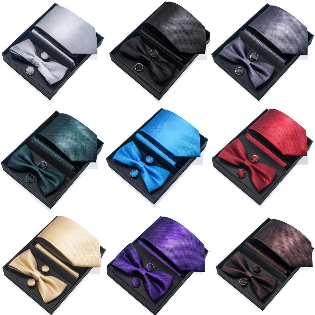 Herren Polyester Fliege Quadratisches Tuch Manschettenknopf Krawatten-Set 60 Farben Hochzeit Trauzeuge Professionelle Business-Krawatte Herren
