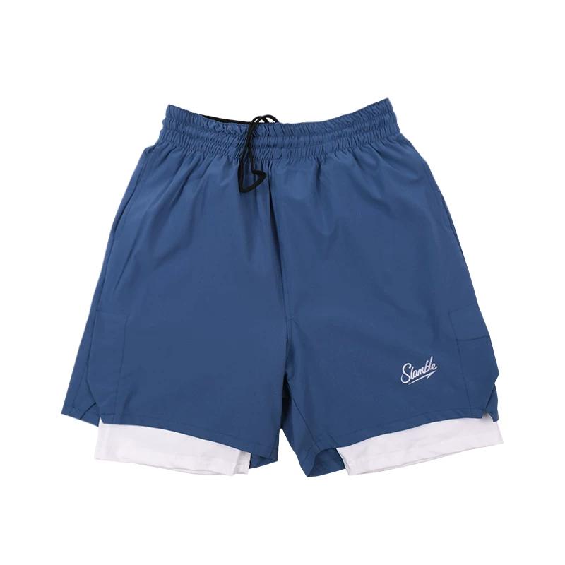 Slamble Summer American Fake Two-Piece Basketball Shorts Men s Training Fitness Exercise Running Capris Half Pants XL синий