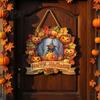 Easy Install Halloween Sign Wooden Hanging Decor Sign, Spooky Black Cat Pumpkin Witch Ghost Ornaments Window Decoration with Jute Rope, Festive