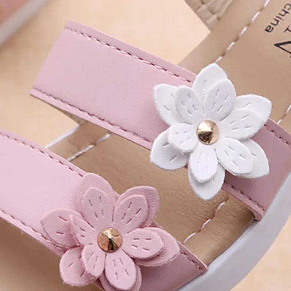 Girls' Sandals Gladiator Flowers Sweet Soft Children's Beach Shoes Kids Summer Floral Sandals Princess Cute