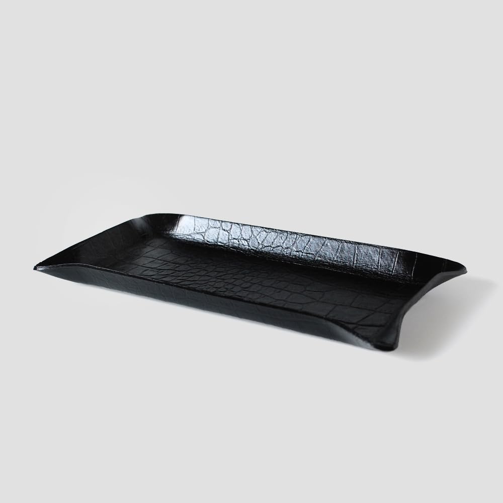 recycled leather cash register coin cash coin cashier small item holder embossed Maintenance-free tray, tray, tray, tray, tray, (crocodile black)