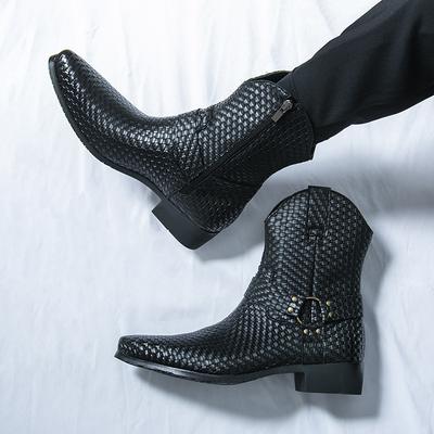 Botas de Talla Grande Botas Británicas Medianas Botas de Cuero Estilo Vaquero Occidental Botas Chelsea Botas de Caña Alta Puntiagudas