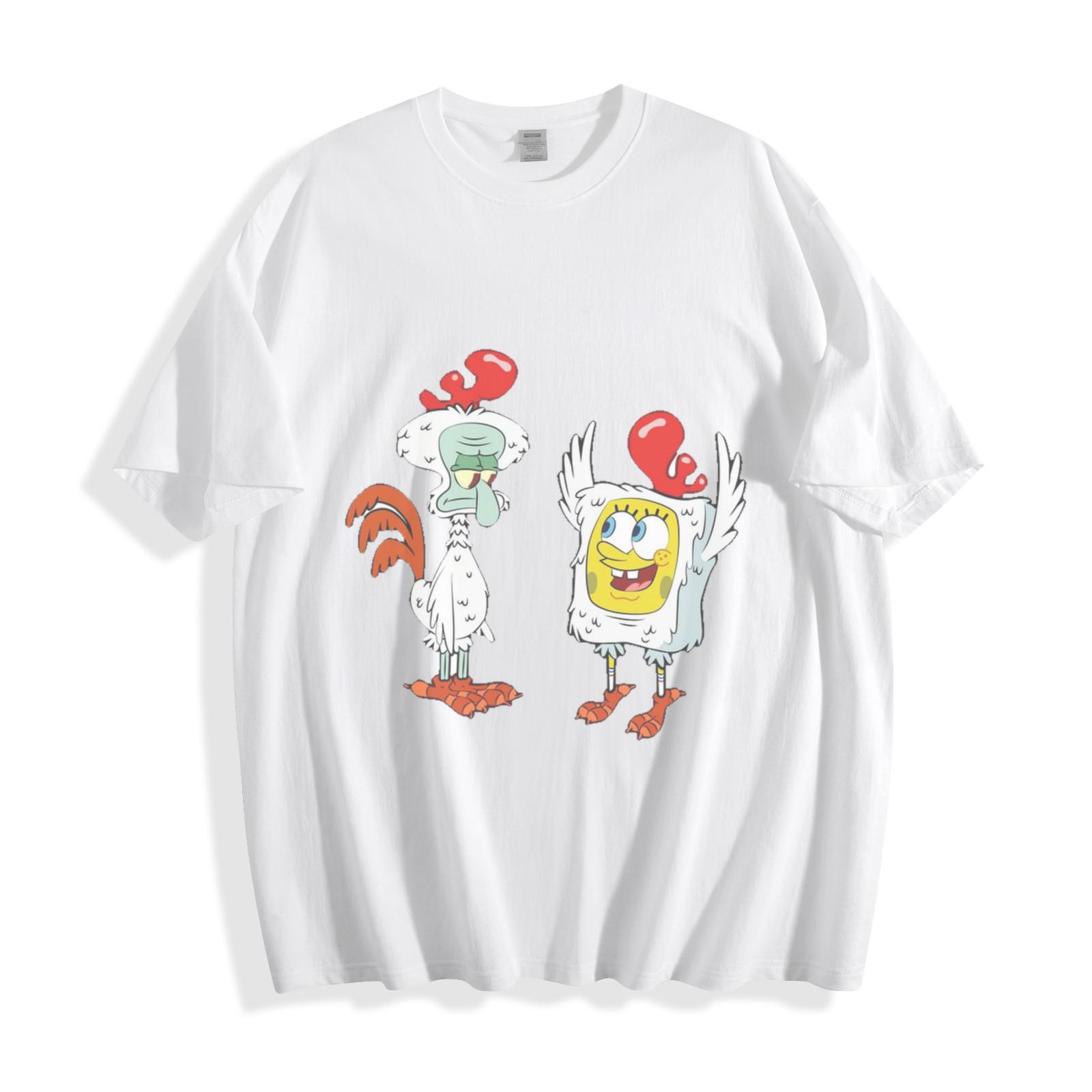 SpongeBob & Squidward Chicken Costume T-Shirt - Hilarious Duo Glow Unisex Tee L