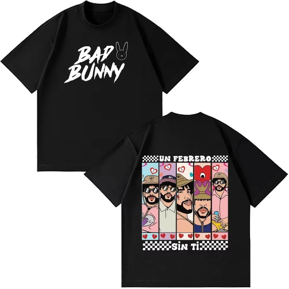 Bad Bunny Un Febrero Sin Ti Graphic T-shirt, Unisex Cotton Summer Casual Hip-Hop T-shirts 4XL
