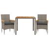 VidaXL Ensemble à manger de jardin et coussins 3 pcs gris rotin acacia, ensemble de salle à manger d'extérieur, meuble de 3278633