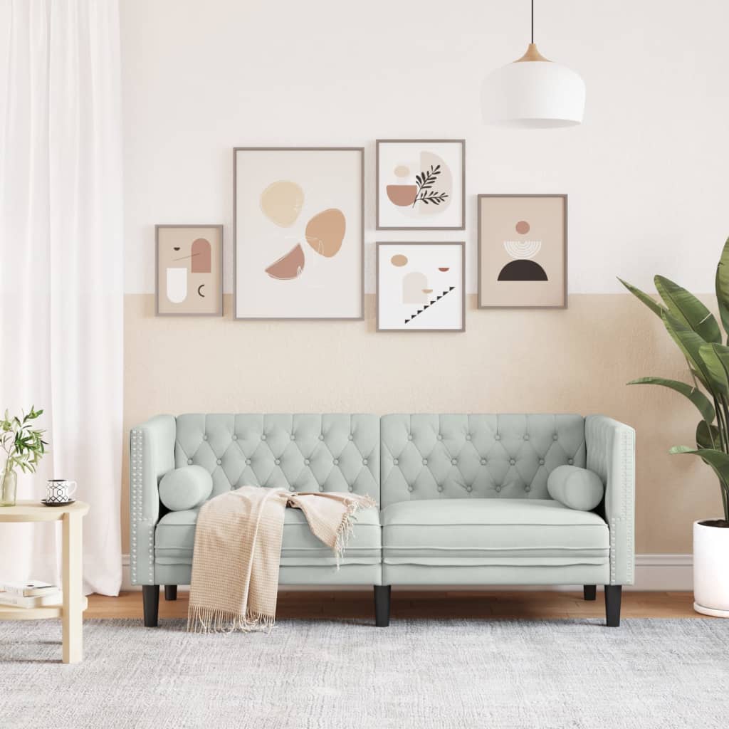 Chesterfield Sofa with Neck Pillows 2 Seater Light Grey Velvet