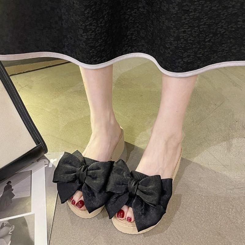 Fashion Woman Slippers High Up To 5cm Heel Shoes for Women With Bow Outside Slides Top Designs Original Elegant and Fashionable Sandals