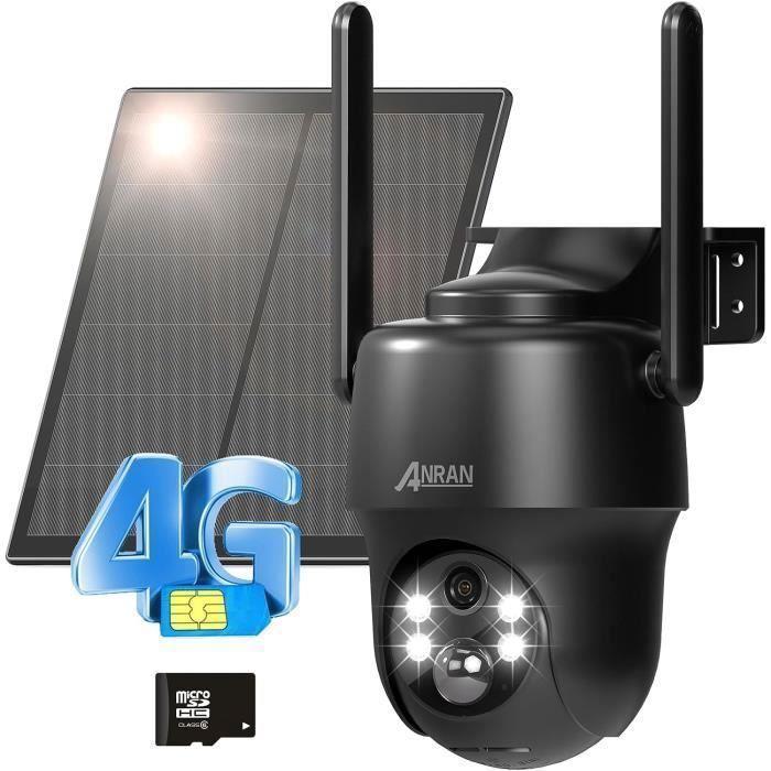 ANRAN 3G/4G LTE Caméra de Surveillance Extérieure+Panneau Solaire, 2K Camera Batterie sans Fil ,Carte SIM+32Go Carte SD, G1 Noir