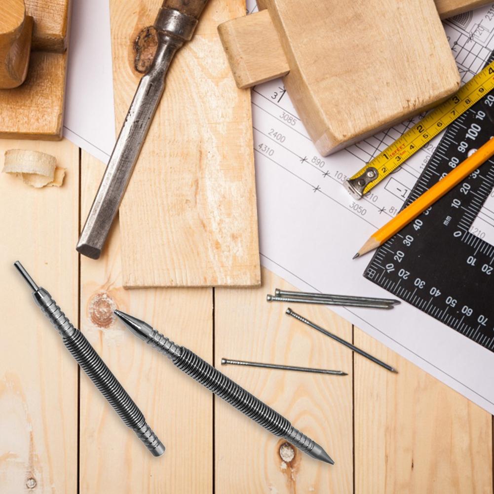 1/2 szt. Narzędzie sprężynowe Bezmłotkowy dobijak Sprężynowe narzędzie do znakowania otworów Metalowe drewniane wiertło Drewniany docisk Zaznacznik wgnieceń