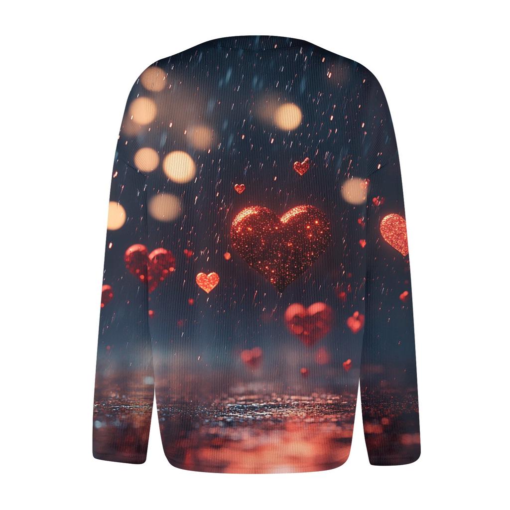 Kvinners Valentine's Day Print Langermet strikket Cardigan Button Jacket