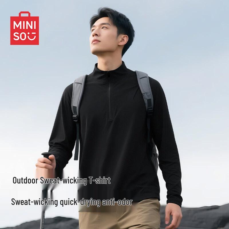 MINISO Men's 5A Antibacterial Quick-Dry Half-Zip Long Sleeve Top