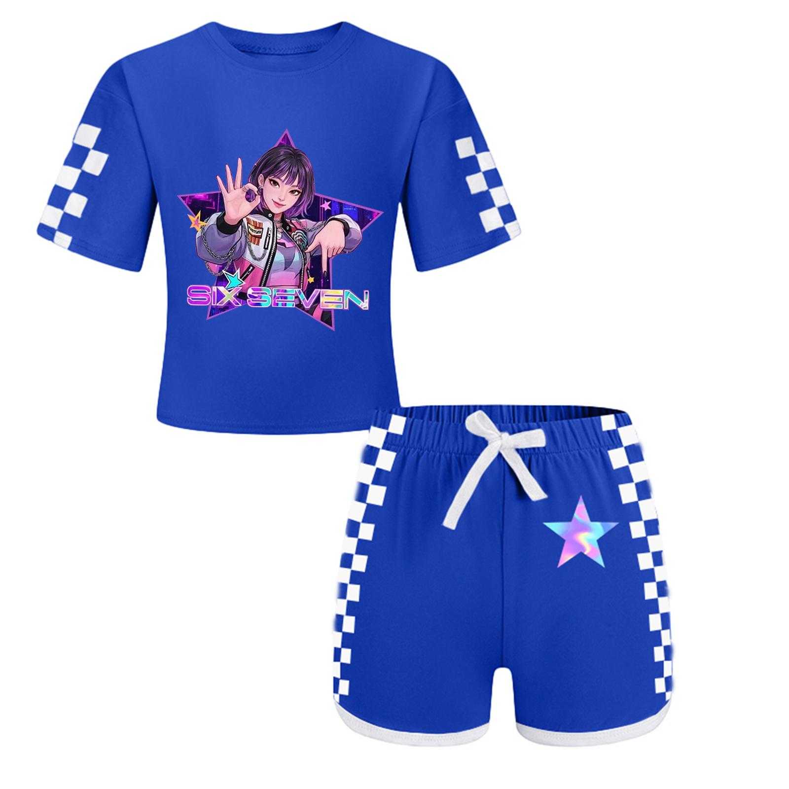 

Детский патриотический наряд - комплект из 2 предметов: короткий рукав и шорты для девочки 120 синий