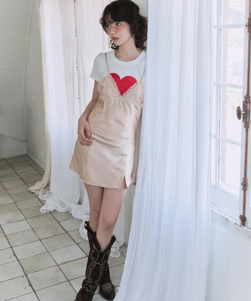 Green Butter Silky Lace Slip Mini Dress (Pink)