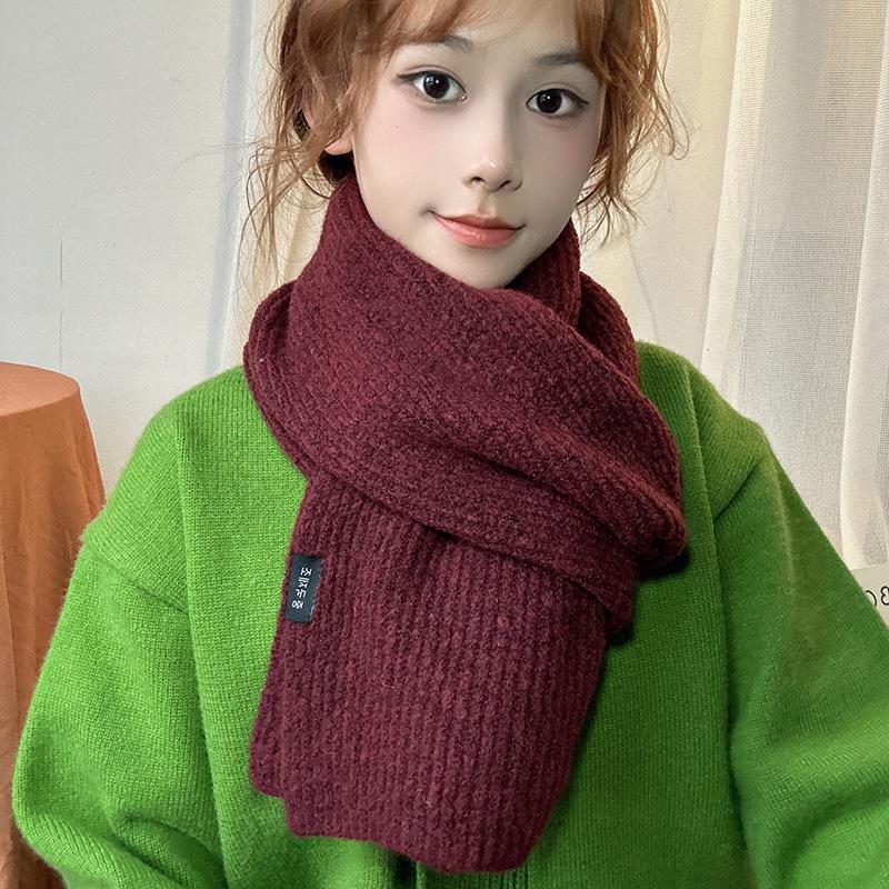 Luochi Women's Solid Wool Knit Scarf - Korean Style, Warm & Soft Fluffy Neck Gaiter for Winter.