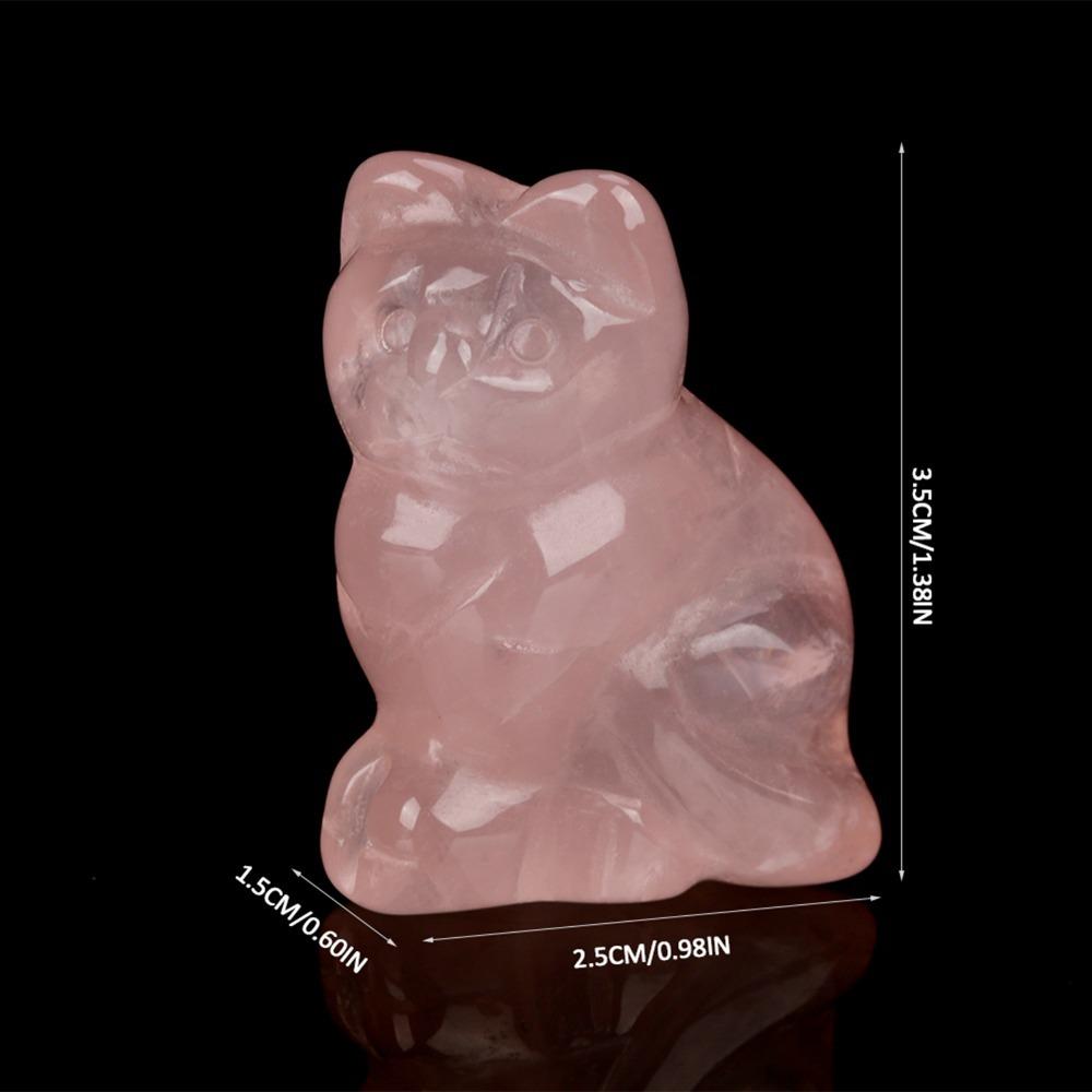 Pink Rose Quartz Figurine Stone Gift Cat Figurine Pink Gemstone Carving Office Desk