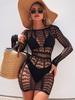European and American sex underwear new hip-wrapped short skirt cross-border long-sleeved mesh coat hollow sexy temptation