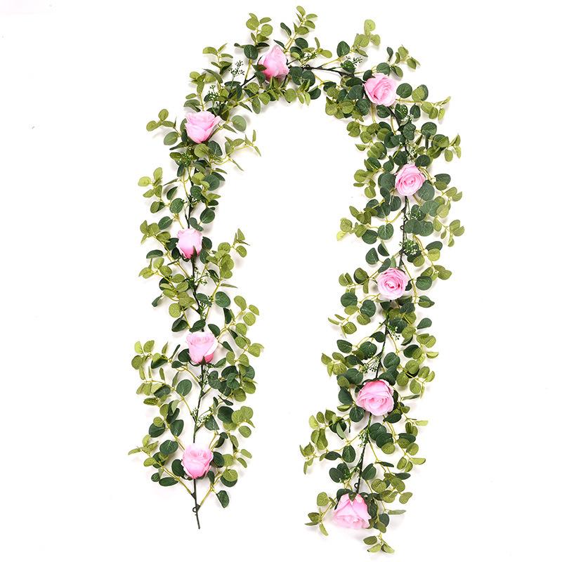 10 hlav růže umělý ratan svatební dekorace na stěnu hedvábné listy eukalyptu rostlina květinová girlanda ratanová dekorace eukalyptu