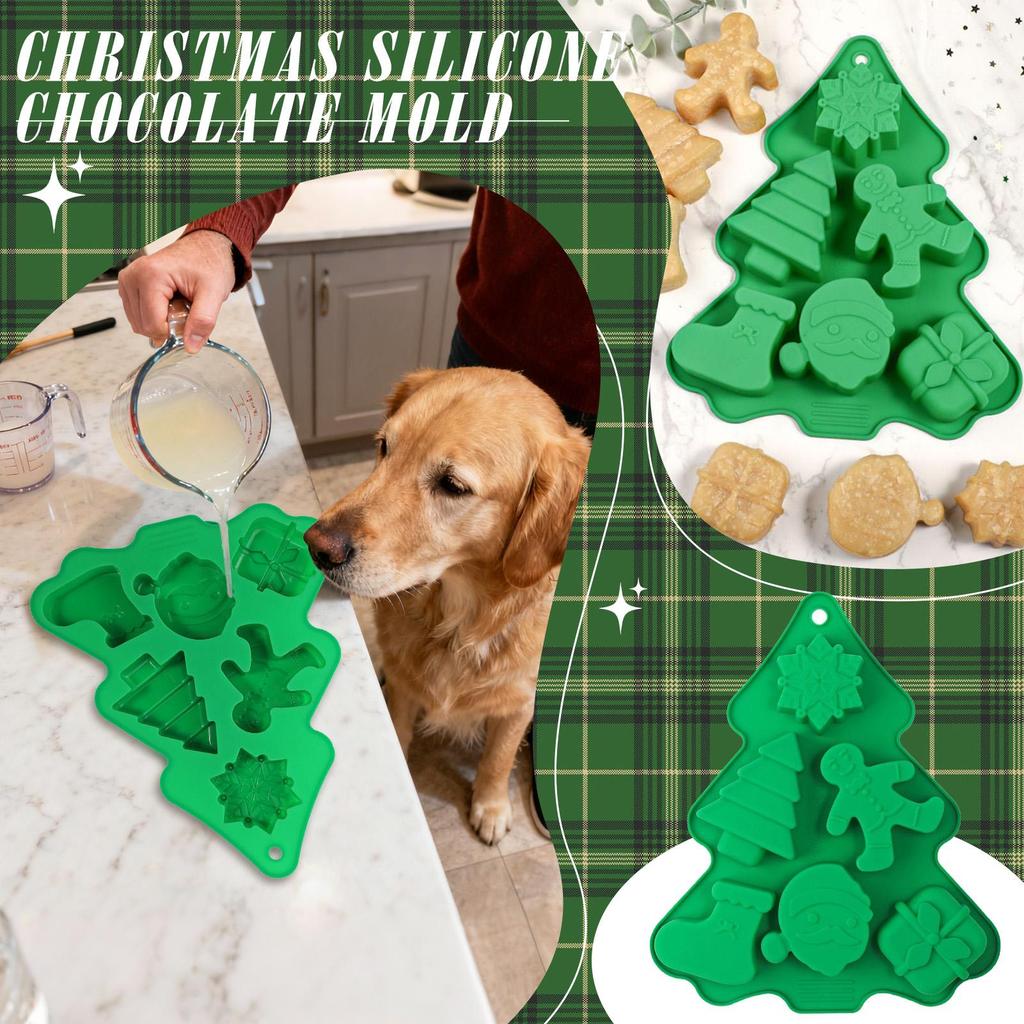 Christmas Candy Molds Silicone 6-Cavity Silicone Baking Tool 3D Festive Snowflake Tree Santa Moulds For Cupcake Topper Mousse