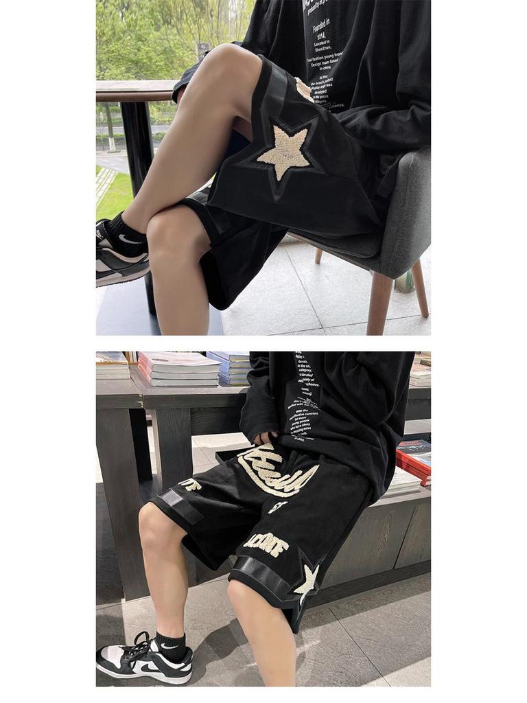 Men's Trendy Embroidered Summer Shorts - Hip-Hop, Retro, Japanese, & Hong Kong Styles