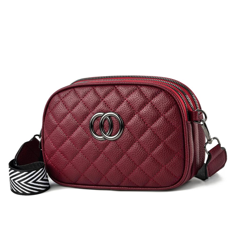[Women's Bag] Oblique Span Bag Women's Bag, Xiaoxiangfeng Fashion Women's Shoulder Bag Three-layer Practical Soft Leather Rhombus
