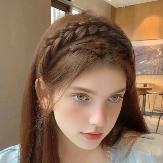 Braided Headband with Teeth Synthetic Heat-Resistant Fibers Realistic Human Hair Headband Secure Hair Fix Hair Hoop
