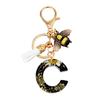 Dried Flower Letter Charm Bee Keychain Pendant Resin Black 1 Pc