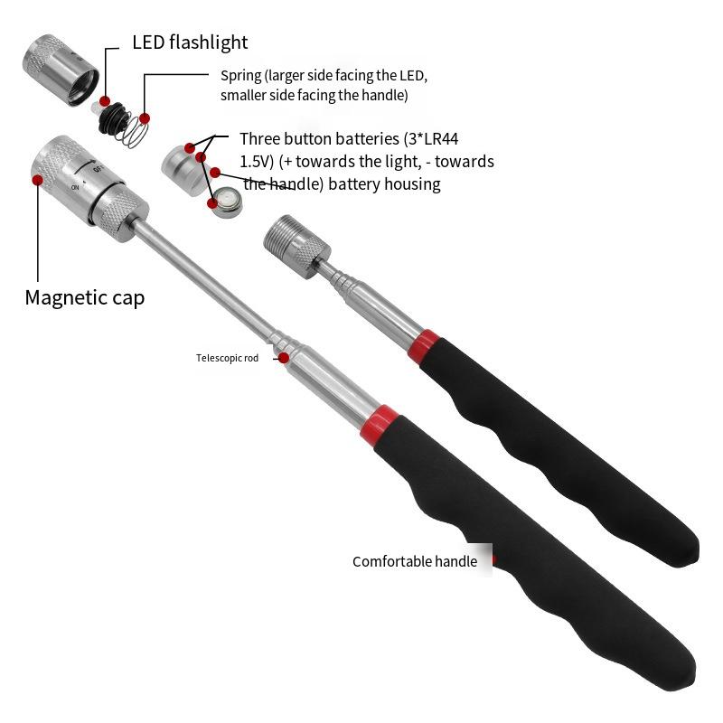 1PC Teleskop-Pickup mit LED-Licht, magnetische Saugstange, Saugeisenstange, 0 Metallteile, magnetisches Saugwerkzeug, Teleskop-Pickup