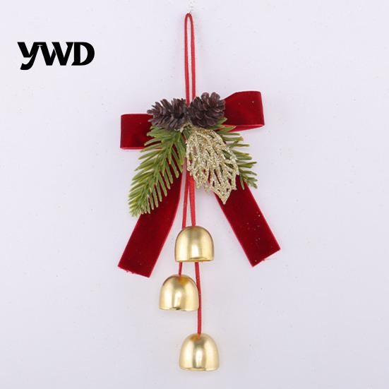 Vintage Style Holiday Gift Sets Christmas Bow Bell Hanging Ornament, Velvet Festive Wreath Decor for Ornaments Tree Home Party, Door Window
