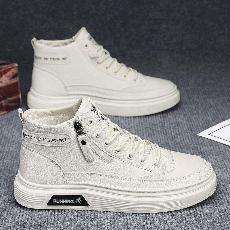 High-top Men's Shoes Autumn and Winter Trendy Zipper Board Shoes Men's Velvet Sports and Leisure Trendy Shoes Students