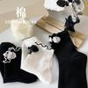 Chinese-style Cheongsam-style Lady's Socks with Retro Wooden Ear Embellishments, Mid-calf Length Socks, Trendy Plain-colored Women's Socks.