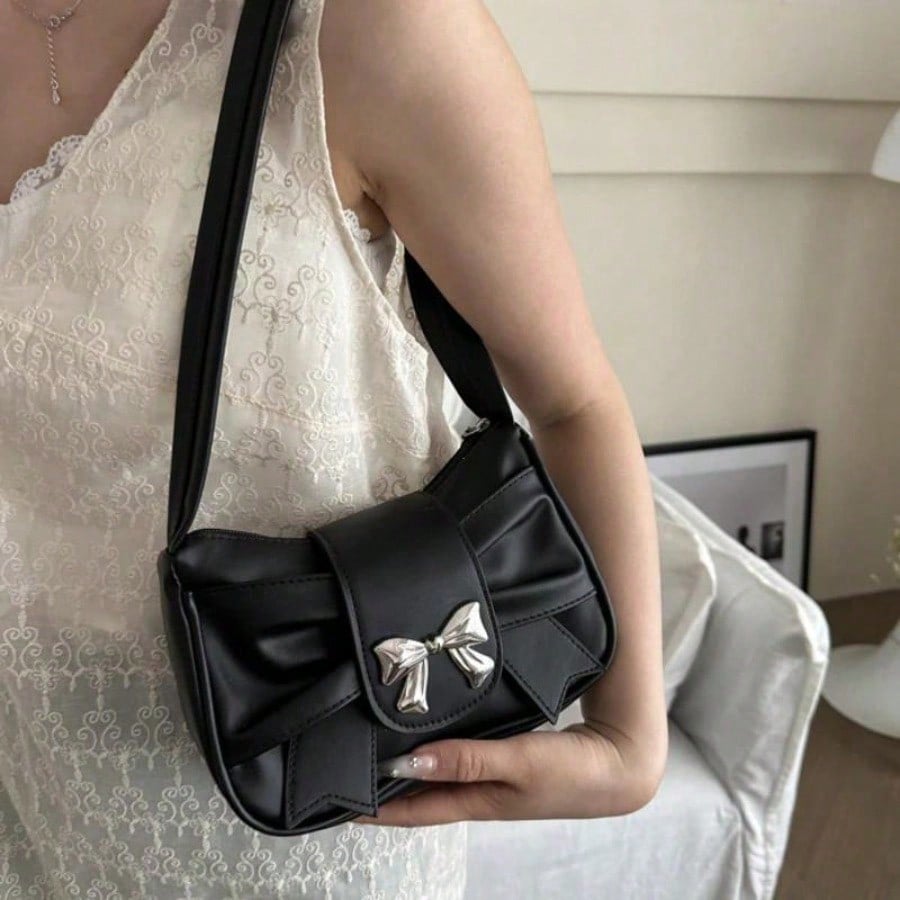 Borsa a tracolla trendy con fiocco Borsa a mano Casual Borsa da sotto braccio Borse per il pendolarismo quotidiano Borsa da sera in pelle da donna Borse da donna da lavoro