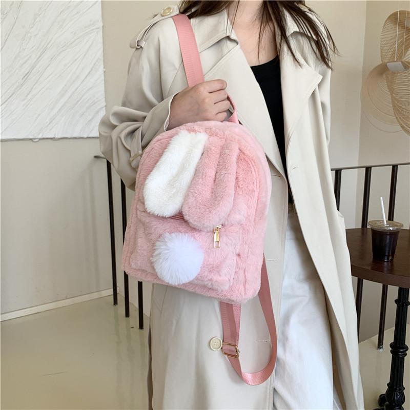 Personalized Plush Backpack For Women In Autumn And Winter, New Cute Rabbit Ears, Plush Women's Backpack, Plush Bag