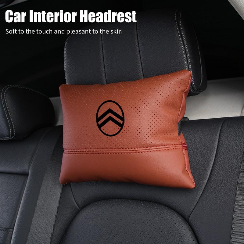 Car Seat Hanging Headrest Leather Neck Pillow Head Protector Accessories For Citroen C4 C3 C5 C1 C2 Berlingo Celysee Cactus