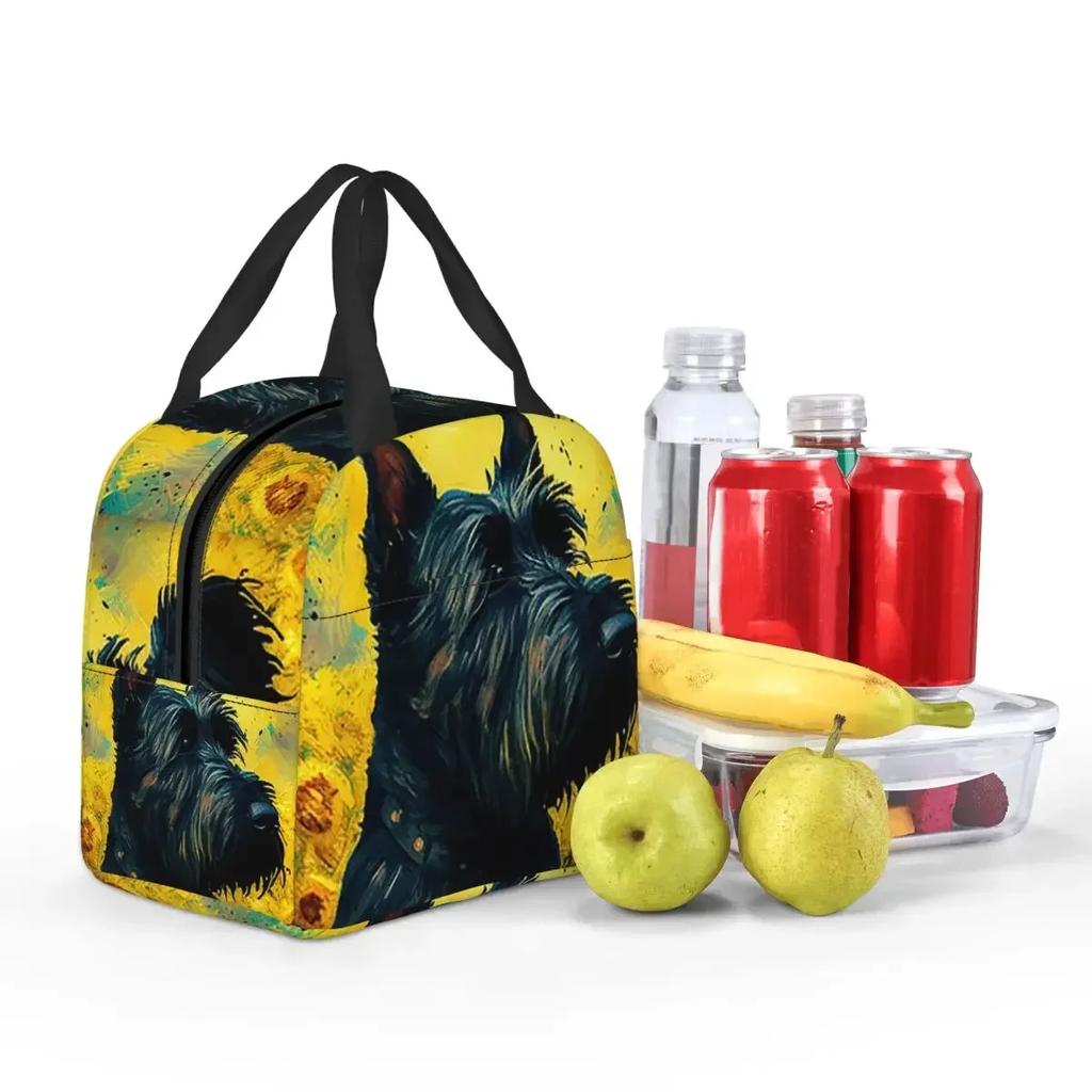 Scottish Terrier Sunflower Painting Adorable Dog Insulated Lunch Bag Cooler Thermal Food Box Tote Portable Lunch Boxes Container