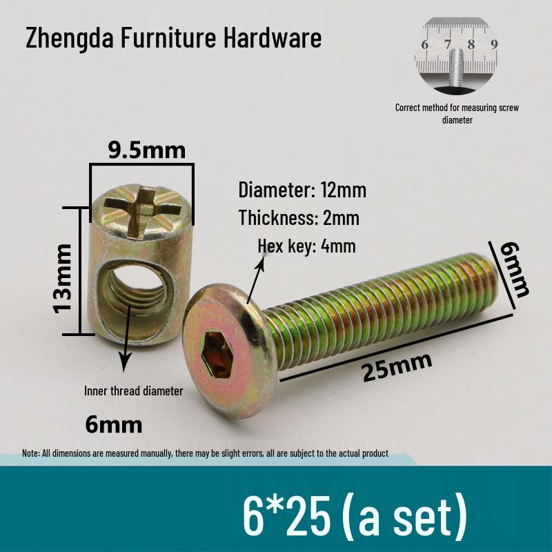 M6 Furniture Hardware: Crib & Bookcase Screws with Cross Hole Nuts, Countersunk Head Screws, Hammer Head Nuts.