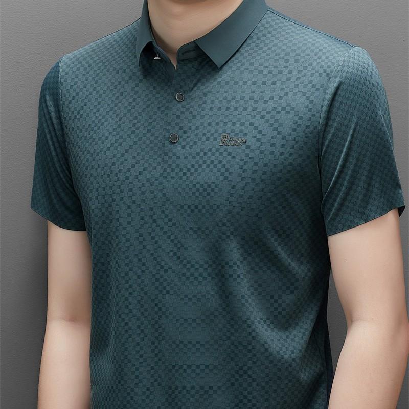 

Новая летняя мужская повседневная деловая рубашка поло с коротким рукавом в клетку, модный топ с воротником поло S