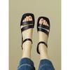 White simple one-word sandals women's summer 2025 summer new open-toed flat-soled large-size Roman women's sandals