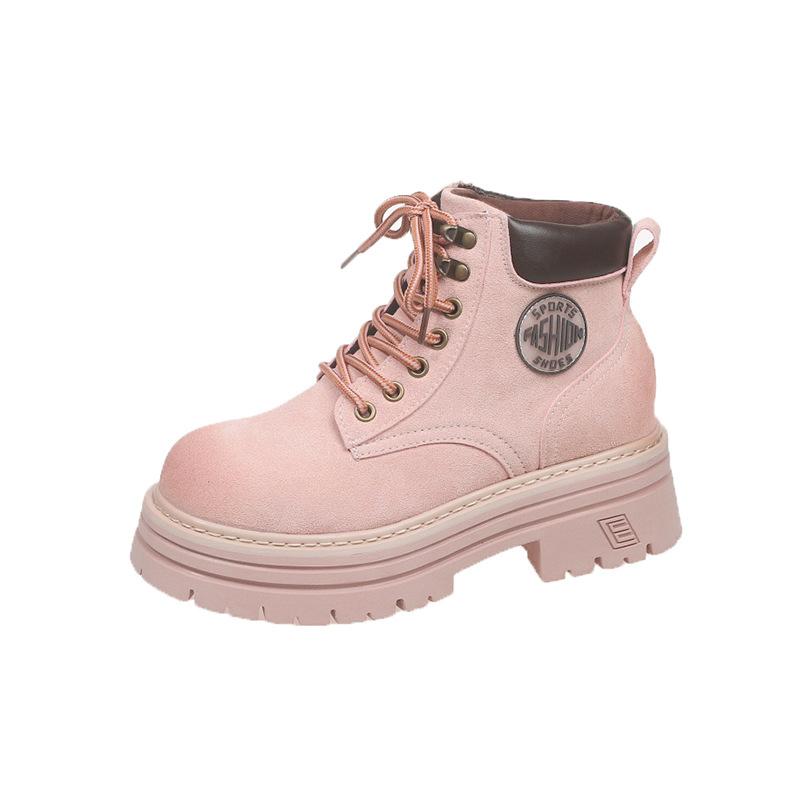 

Ботинки Мартин на внутренней платформе женские 2025 новые кожаные ревеневые короткие ботинки на толстой подошве лето и осень британский стиль для невысоких универсальные 40 розовый