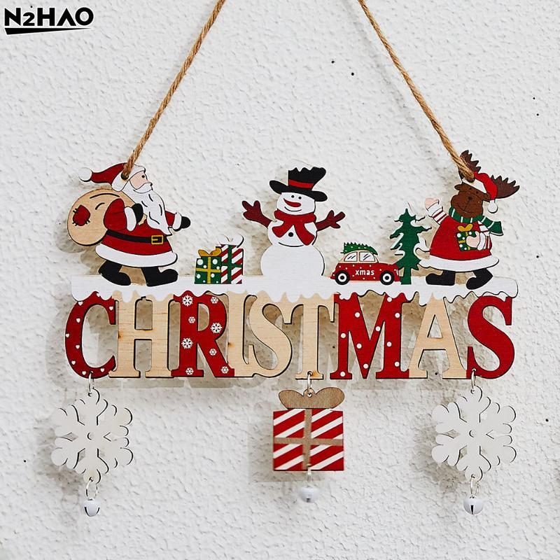 Colorful Christmas Hanging Pendant Wooden Crafts Xmas Tree Wall Ornament Christmas Party Scene Props Decoration Gift