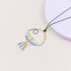 Exquisite Cute Gradient Blue Hollowed-out Fishbone Pendant Black Leather Rope Necklace for Women Creative Fashion Jewelry Gifts